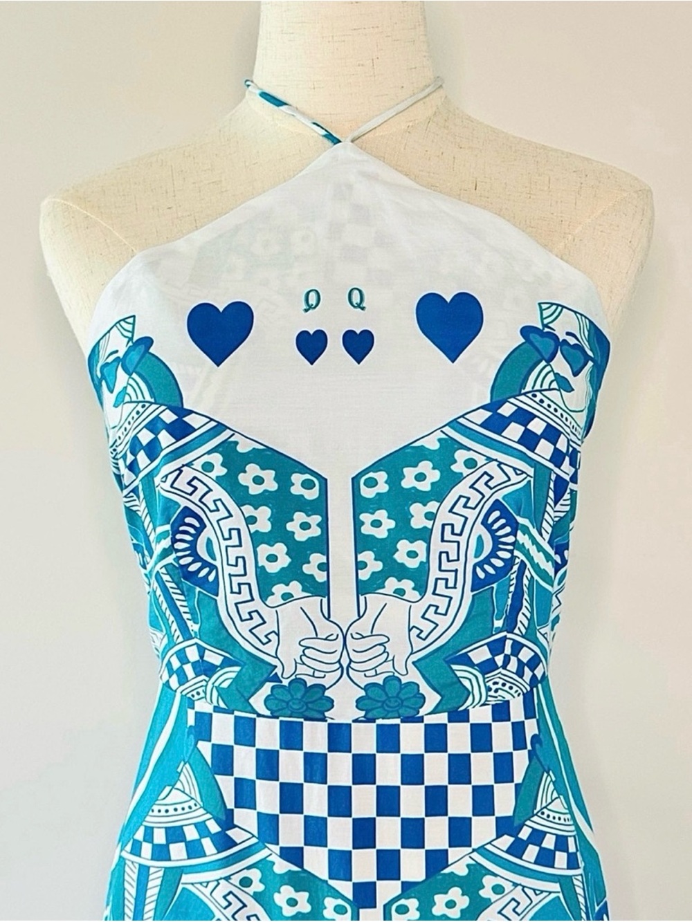 Celina Moon Mediterranean Print Halter Maxi Dress 100% Cotton Blue White Size M - Picture 4 of 10